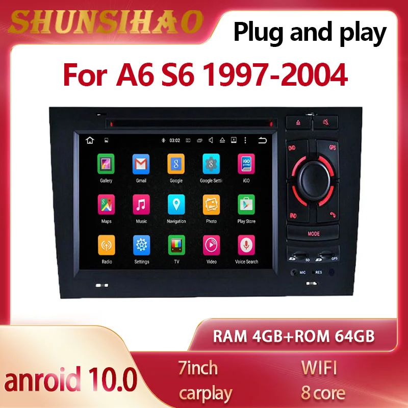 

ShunSihao car multimedia radio GPS player for A6 S6 1997-2004 headunit navigation autoradio carplay android all in one 64GB