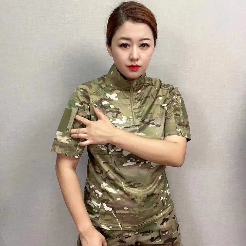 Men's Camouflage Pioneer Short Sleeved Quick Drying Outdoor Sports Stand Up Collar Casual Fashion Tactical T-Shirt