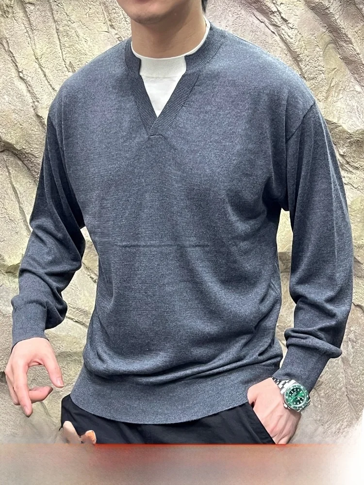 

Italian Sle Simple Wool Blend Men's Busin Knitted irt Trendy Collar Design Polyester Acrylic Nylon Viscose Lyocell Wool