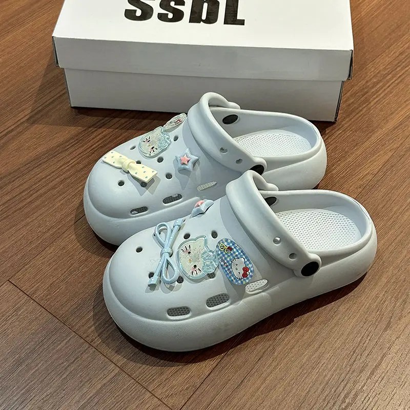 Summer New Hello Kitty Women Cool Slippers Sanrio Hot Spring Beach Home Comfort Thick Sole Sweet Girl Cartoon Cool Slippers Gift