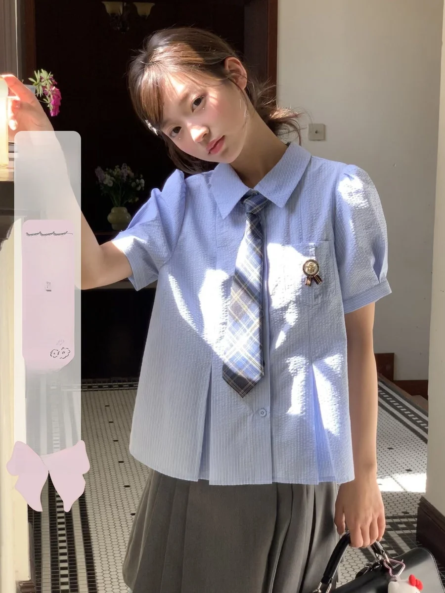 

Женская летняя повседневная блузка с плиссировкой, коротким рукавом, в полоску, свободного кроя, из смесового полиэстера и хлопка, от китайского бренда