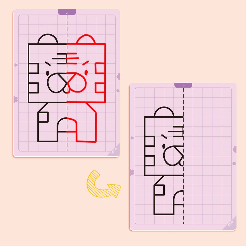 어린이 격자 대칭 드로잉 장난감, 농도 미세 운동 기술 쓰기 및 닦기 펜 제어, 훈련 그림 카드, 20 페이지