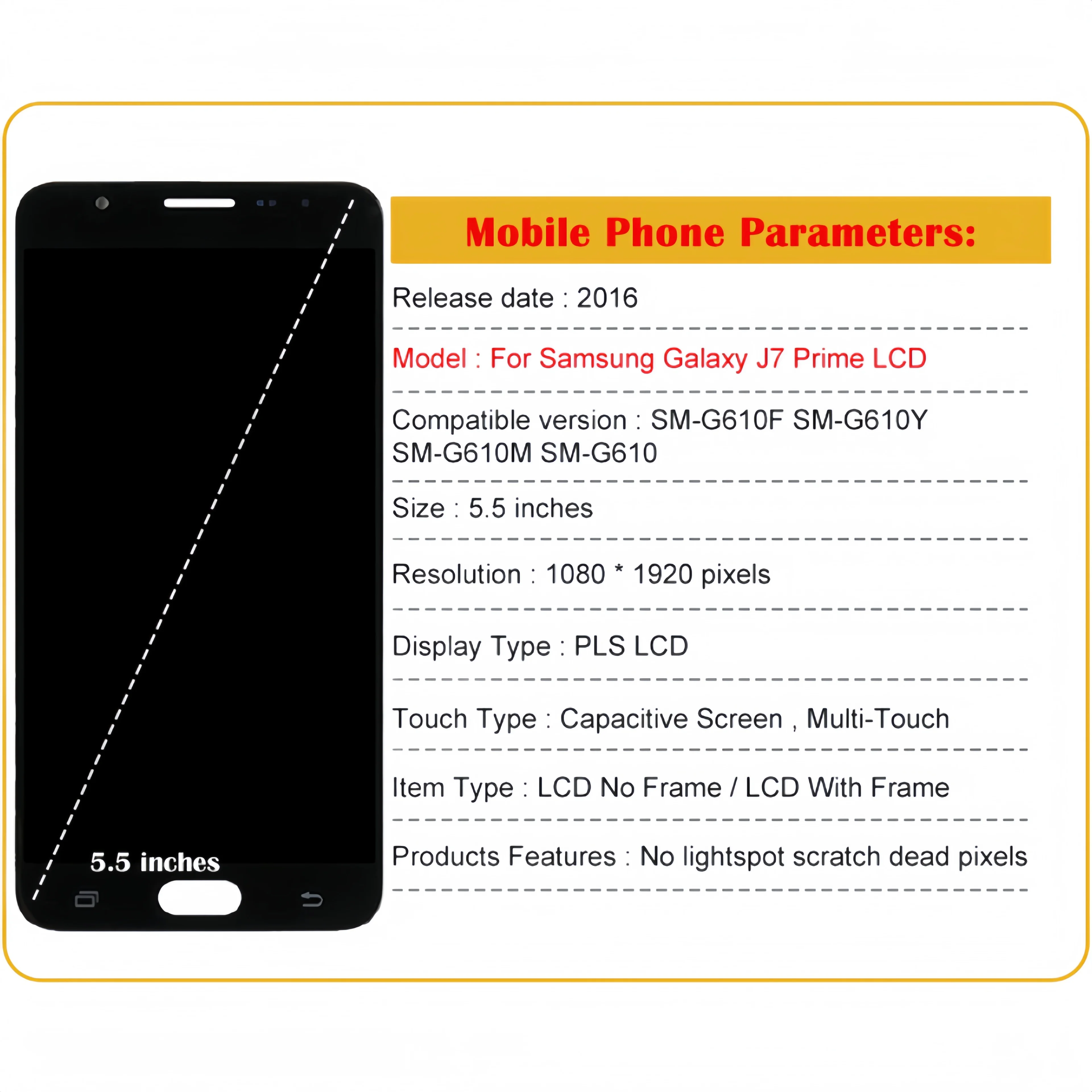 LCD Display Touch Screen Digitizer Assembly Replacement, Fit for Samsung Galaxy J7 Prime, G610, SM-G610F, G610Y, G610M