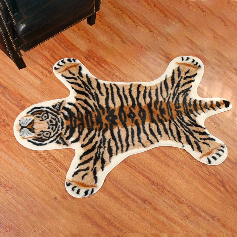 Tiger Printed Rug Cow Leopard Tiger Printed Faux Carpet Non Slip Mat Animal Print Carpet Plush Composite Suede Bottom Home Decor