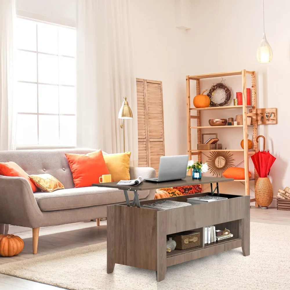 Stolik kawowy z podnoszonym blatem i ukrytą przegrodą do przechowywania, półka do salonu