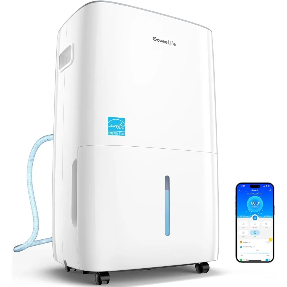 

Smart Dehumidifier for Basement 4,500 Sq.Ft, 50 to 109 Pint Auto Humidity Control, Drain Hose, 2.0Gal Bucket, Energy Star