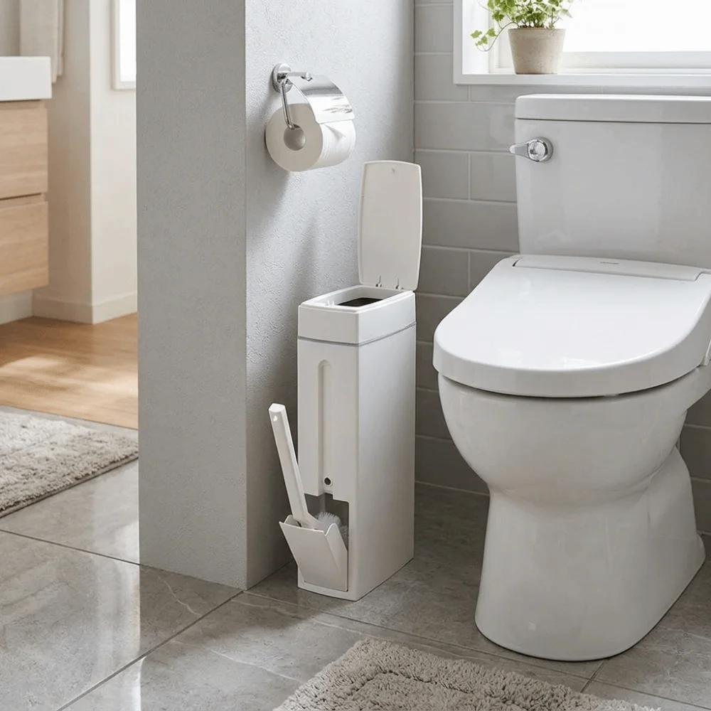 Hidden Bathroom Trash Can Odor Blocking Push To Open Lid Narrow Garbage Can Rectangular Space Saving Waste Can Small Space