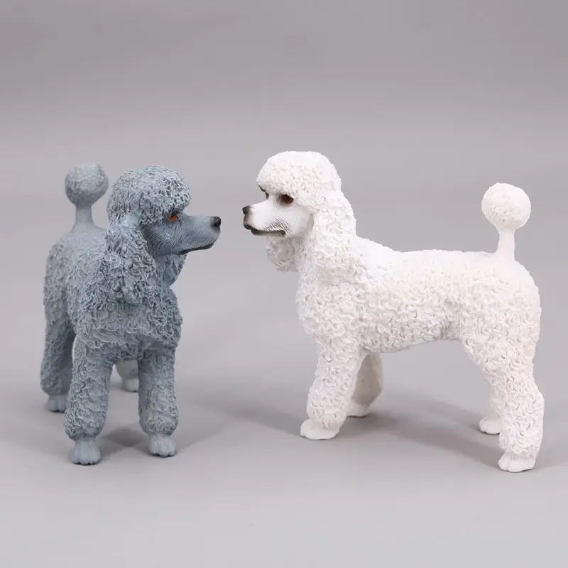 New Simulation Poodle Dog Animal Resin Action Figures Home Desktop Decoration Children Birthday Christmas Gift Doll Kids Toys