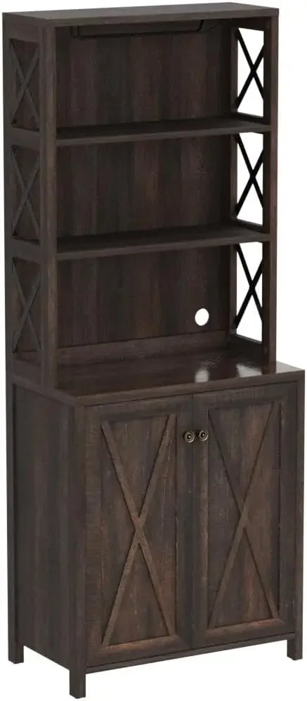 YITAHOME-Refroidisseur de vin de bar, armoire de rangement de cuisine haute de 67 "avec vin T1, étagères de rangement ouvertes, rangement de cuisine de ferme