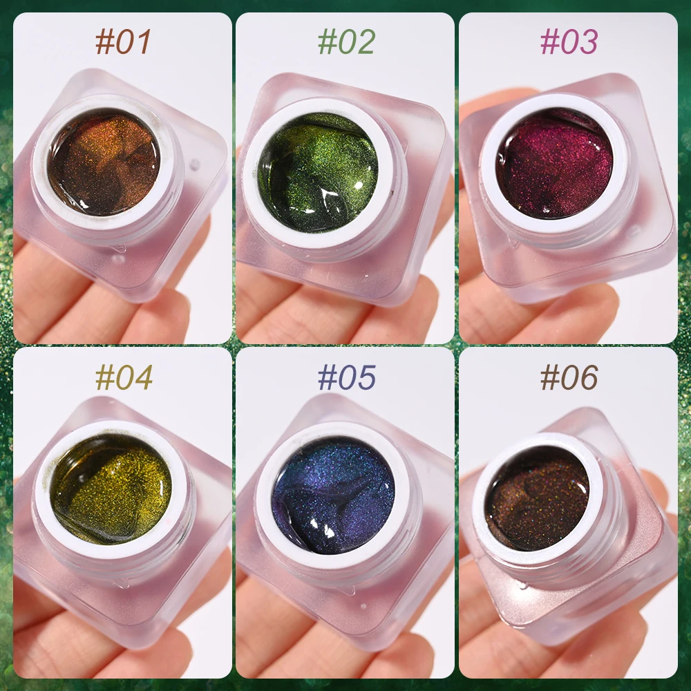 Sparkling Water Light Cat Eye Gel Semi Permanent Soak Off green Ice Crystal Holographic Cat Eye Gel Nail Polish Uv Light Gel #