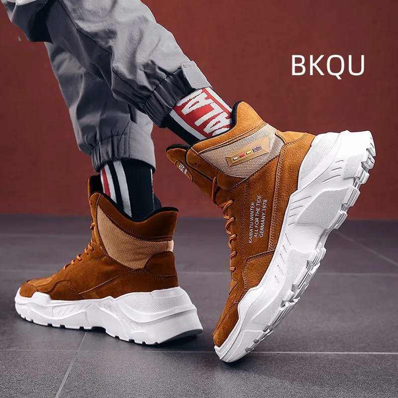 รองเท้าบูทผู้ชายกันลื่นขนาดใหญ่แพลตฟอร์มน้ำหนักเบาลำลองกลางแจ้ง, รองเท้าบูทหัวกลมสบายทนทานต่อการฉีกขาดเหมาะสำหรับฤดูใบไม้ผลิฤดูใบไม้ร่วง