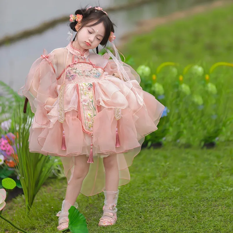 

A2025Girls Summer New Chinese Style han dynasty Embroidery Butterfly High Quality Lolita Princess Dress