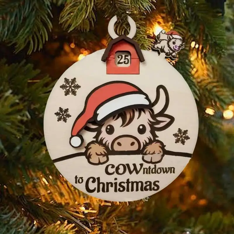 Christmas Countdown Ornament 25 Days Till Christmas Countdown Wooden Count Down To Christmas Sliding Ornament Highland Cow