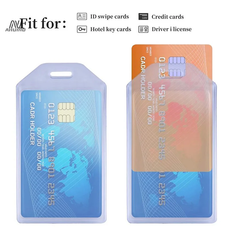 1PC Heavy Duty ID Card Badge Holder, Hard Plastic Vertical Silicone Soft Clear PVC Card Holder Name Tag Holder 57x102mm