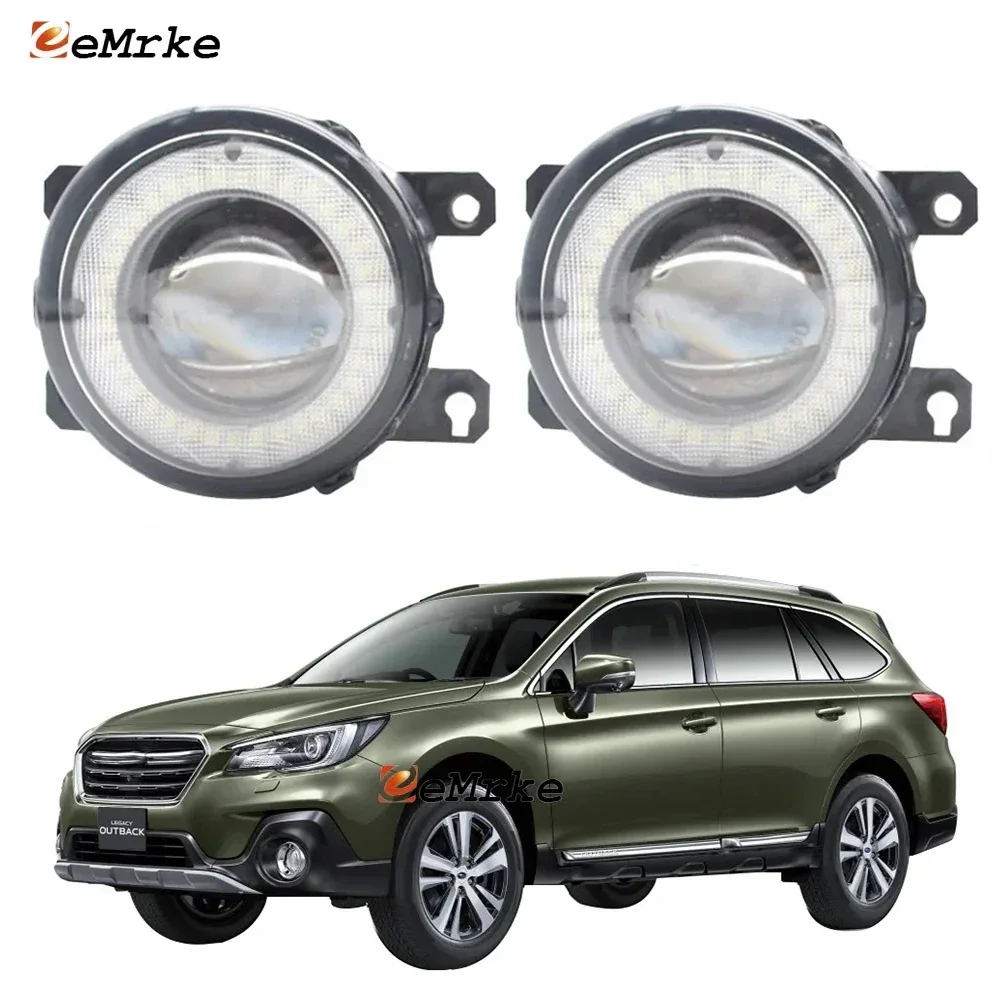 2 Pieces Angel Eye DRL Daytime Runinng Lamp Car Lens LED Fog Lights Assembly for Subaru Outback BS 2015 2016 2017 2018 2019