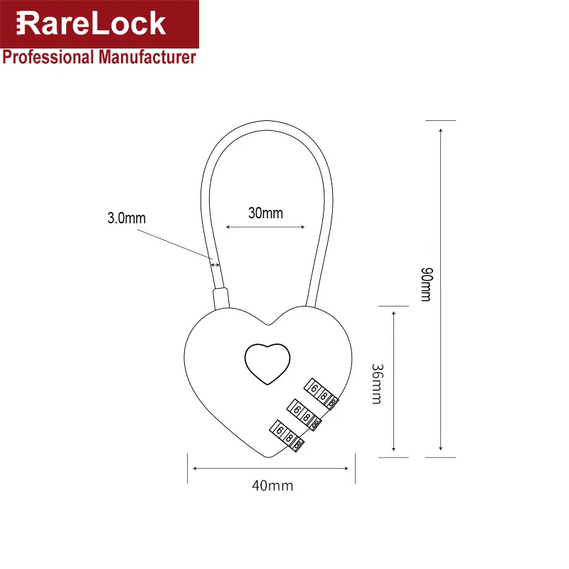 Trái Tim Kết Hợp Móc Khóa Cho Túi Tủ Hộp 3 Mã Khóa Mật Khẩu Rarelock ZS30 Một