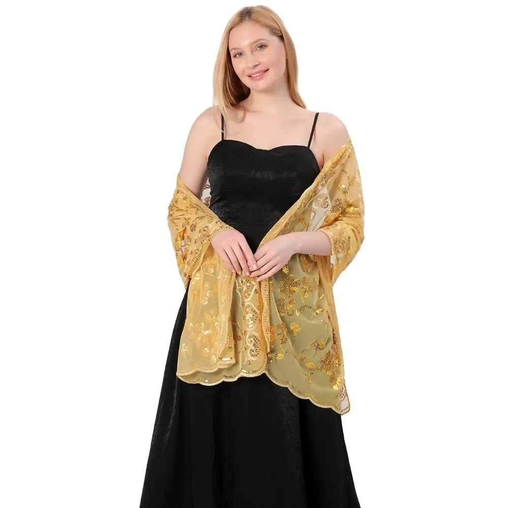 

Practice Sheer Embroidery Sequins Shawls Hollow Out Tulle Belly Dancing Scarf Dance Accessories Multicolor Tassel Wrap for Girl