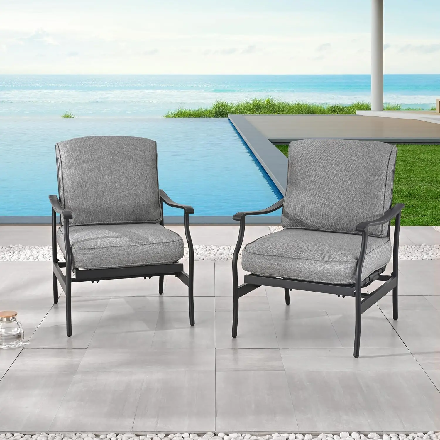 Metal Patio Chairs 2-Pack, Outdoor C-Spring Motion Seating With Bounce, Thick Cushions Deep Seat For Deck & Porch, Customized