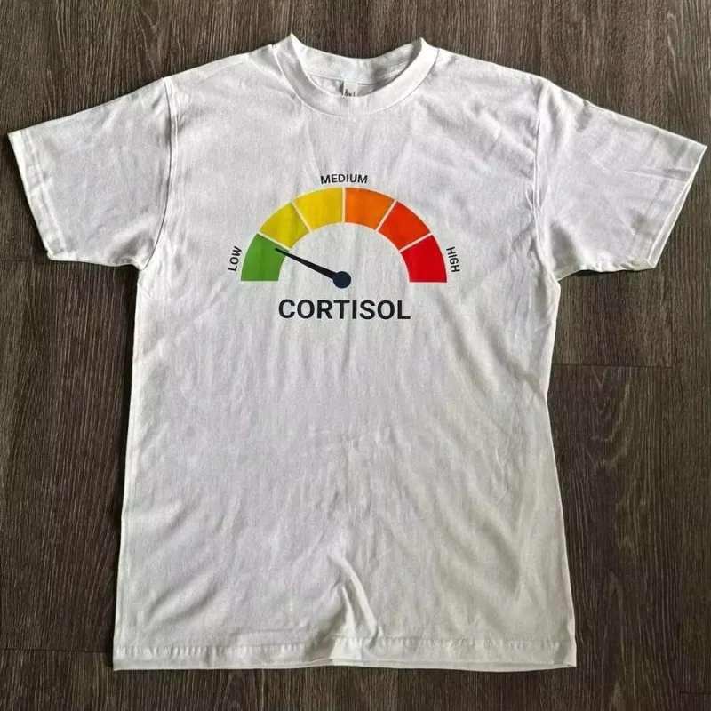 High Cortisol Low Cortisol Funny Casual Cotton Heavyweight Short Sleeve Shirt Outdoor Sports Breathable Cotton Round Neck