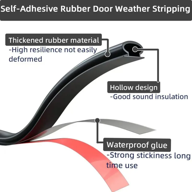 6M Silicone Rubber Sealing Strip Self Adhesive Doors Window Soundproofing Weather Stripping Gap Blocker I Type Insulation Tape