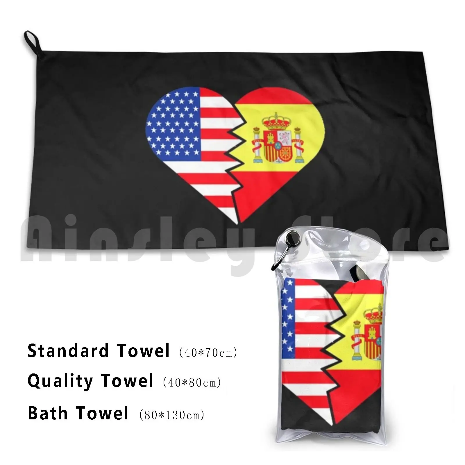 Bandera de España Bandera de EE. UU. Español Latino Cultura de alimentos hispanicos 2 Toalla personalizada Toalla de baño Granada Sevilla