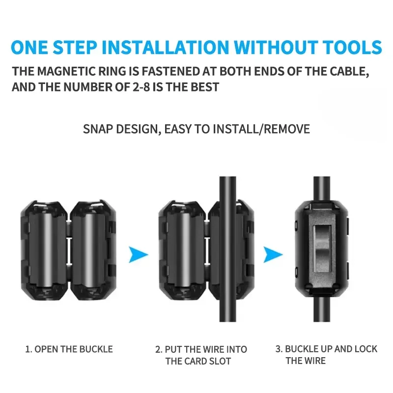 Ferrite Core Anel Choke Bead, Supressor de Ruído, Filtro para Cabo de Alimentação, Cabo USB, Cabos de Áudio e Vídeo, 3.5mm, 5mm, 7mm, 9mm, 11mm, 13mm, 15 milímetros