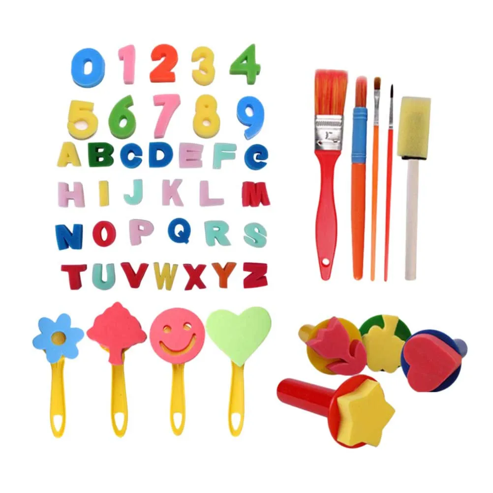 49 pçs esponja pintura escova conjunto diy arte artesanato ferramentas para crianças desenho graffiti selos criativo diversão atividade presente ideia