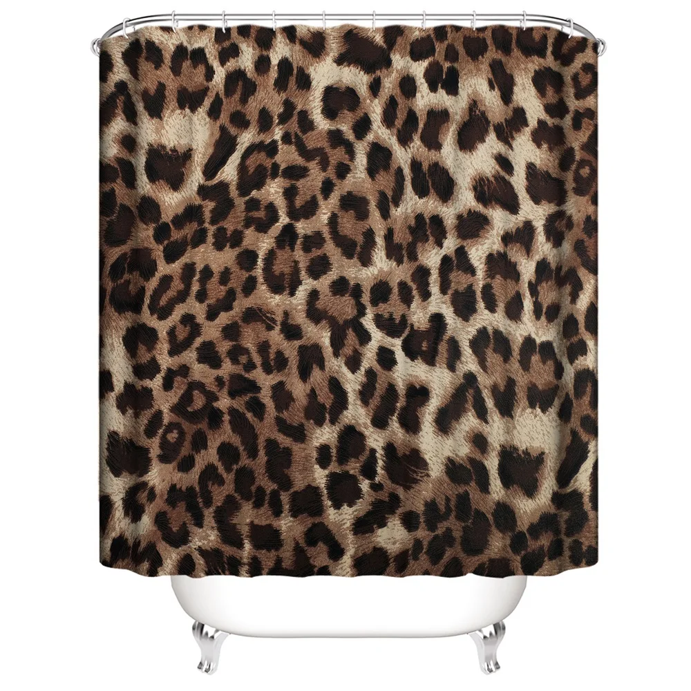 1PC, fine leopard print, modern home bathroom waterproof shower curtain with 12 plastic hooks, 71in*71in