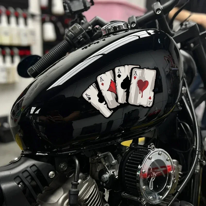 Poker Spades A Pattern Moto Stickers, Motocross Fuel Perious 73Inboulon Body, Car Windows, Funny Decoration, Playing Card Stickers