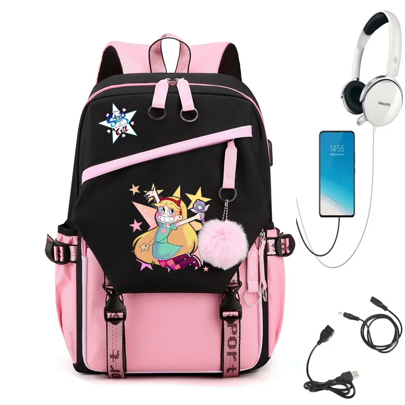 

MINISO Star vs. the Forces of USB-зарядка Школьный рюкзак для мужчин и женщин Студенческий рюкзак Аниме Мультфильм Школьная сумка Mochila