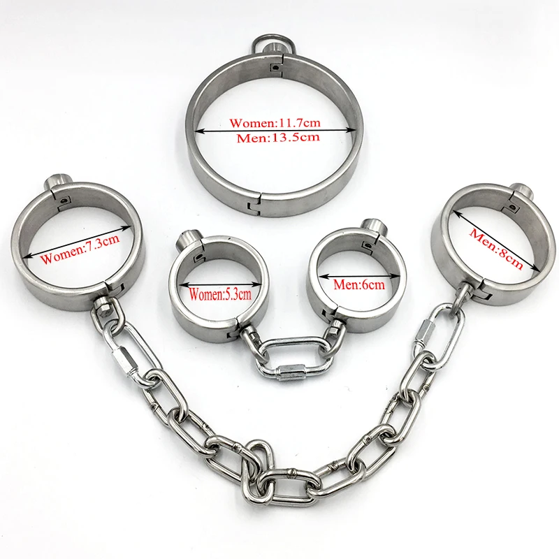 Heavy Duty Stainless Steel Handcuffs Ankle Cuffs Neck Collar Press Lock BDSM Restraints Bondage Adult Games Sex Toys for Couples