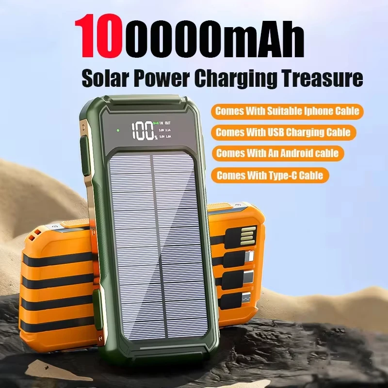 VIVO 200000mAh سعة كبيرة بنك الطاقة الشمسية 4 في 1 المدمج في كابل شاشة ديجيتال ذكية ضوء الليزر لهاتف سامسونج آيفون