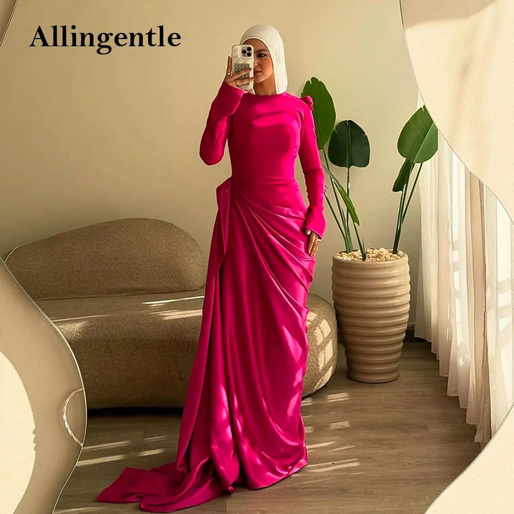 

Long Sleeve Musilm Evening Dresses Mermaid O-Neck Satin Dubai Arabic Formal Gown Prom vestidos elegantes para mujer Customized