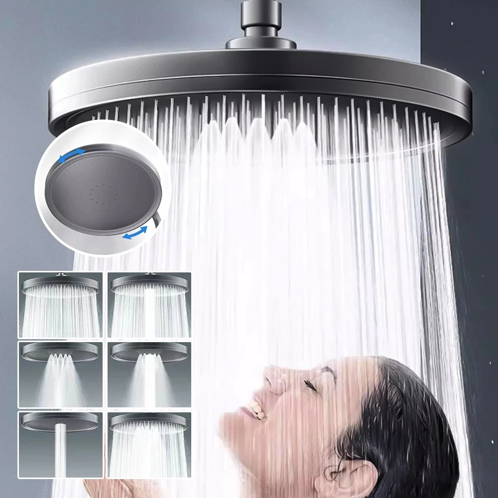 6 Modes Big Panel Large Flow High Pressure Ceiling Mounted Shower Head Rainfall Water Saving Faucet Supercharge Top Showerhead