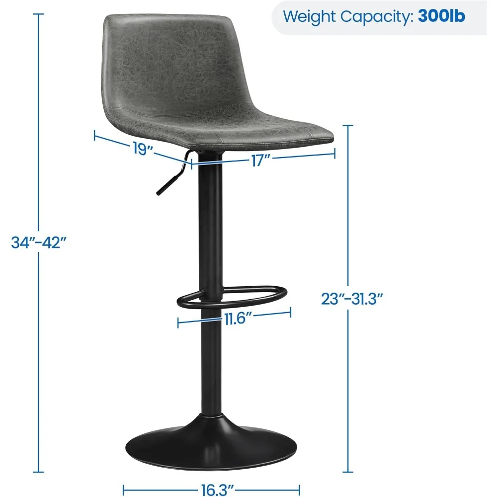 Tabourets de bar, tabourets de bar pivotants réglables sans accoudoirs avec dossier et repose-pieds, chaises de bar à hauteur de comptoir en cuir PU