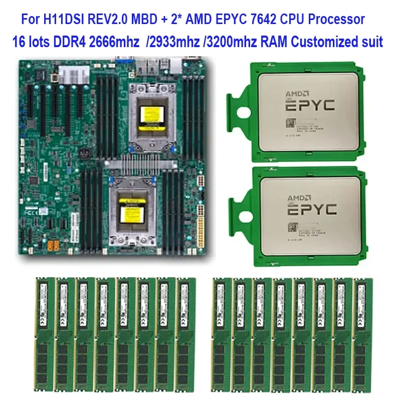 RAM Set For H11DSI REV2.0 Motherboard 2* EPYC 7642 CPU 2.3GHz 48C/96T Processor Up To 1024GB DDR4 3200mhz /2933MHZ RAM Memory