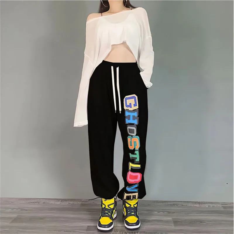 Hip Hop Streetwear Women Sweatpants Harajuku Korean Fashion Elastic Waist Loose Dance Joggers Sports Casual Wide Leg Trousers