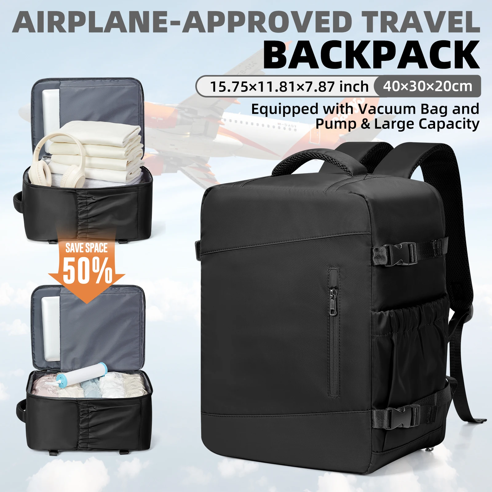 

Clothing Storage Bag Personal Item Storage Backpack With Manual Pump, Ryanair Hand Luggage 40x30x20 Travel Backpack Cabin Bag