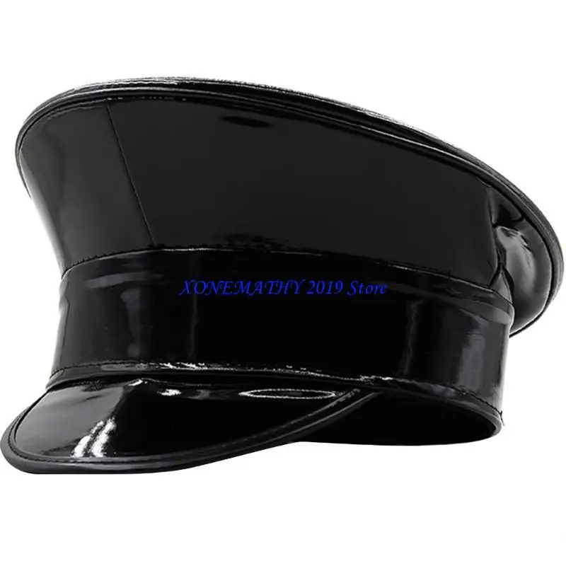 

F42F Женская клубная шляпа из лакированной кожи, модная военная шляпа, танцевальная вечеринка, ночной клуб DjHat