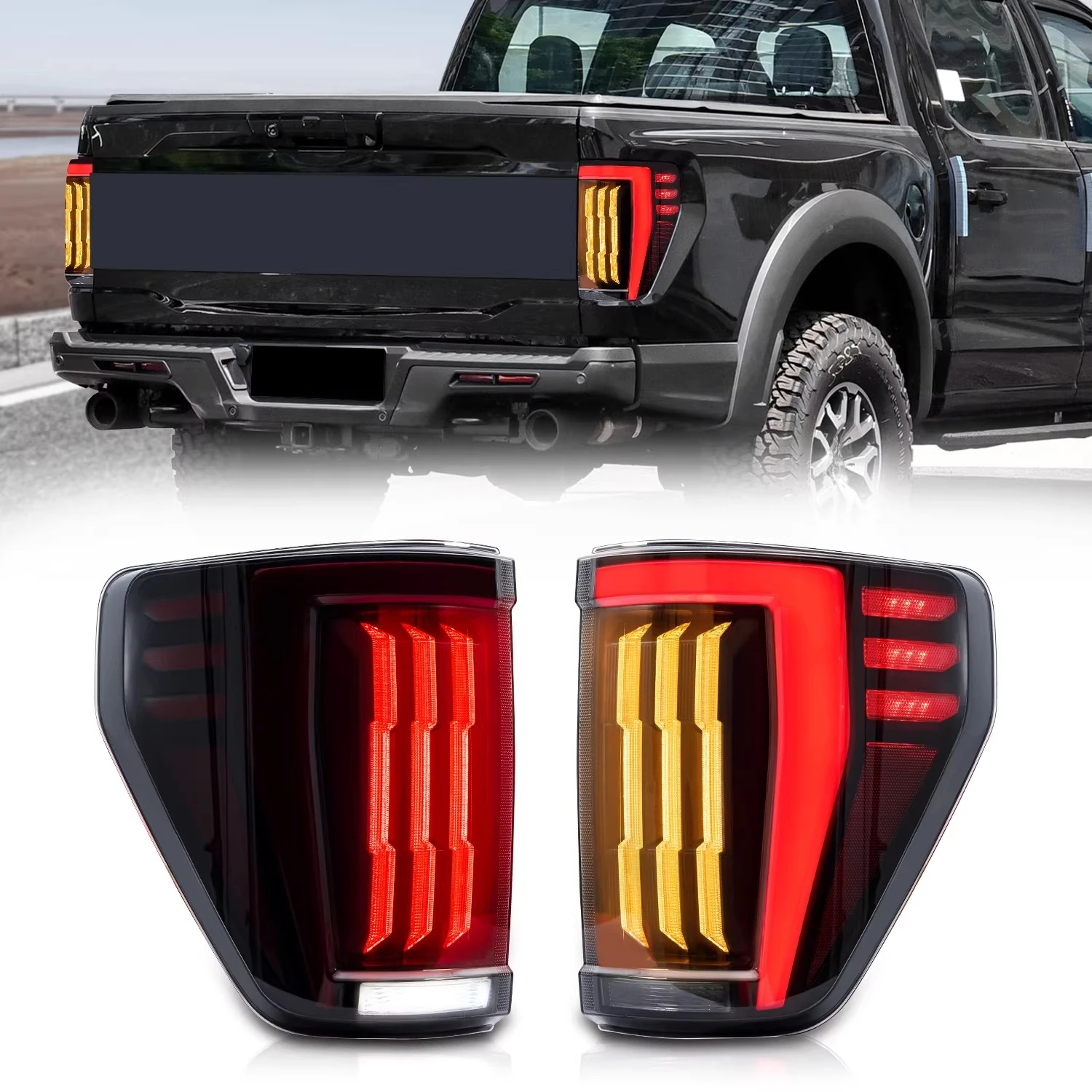 

For Ford F150 2021-2024 Tail Light Assembly Modified Full LED Lens Daytime Running Light Flowing Turn Signal Car Accessories