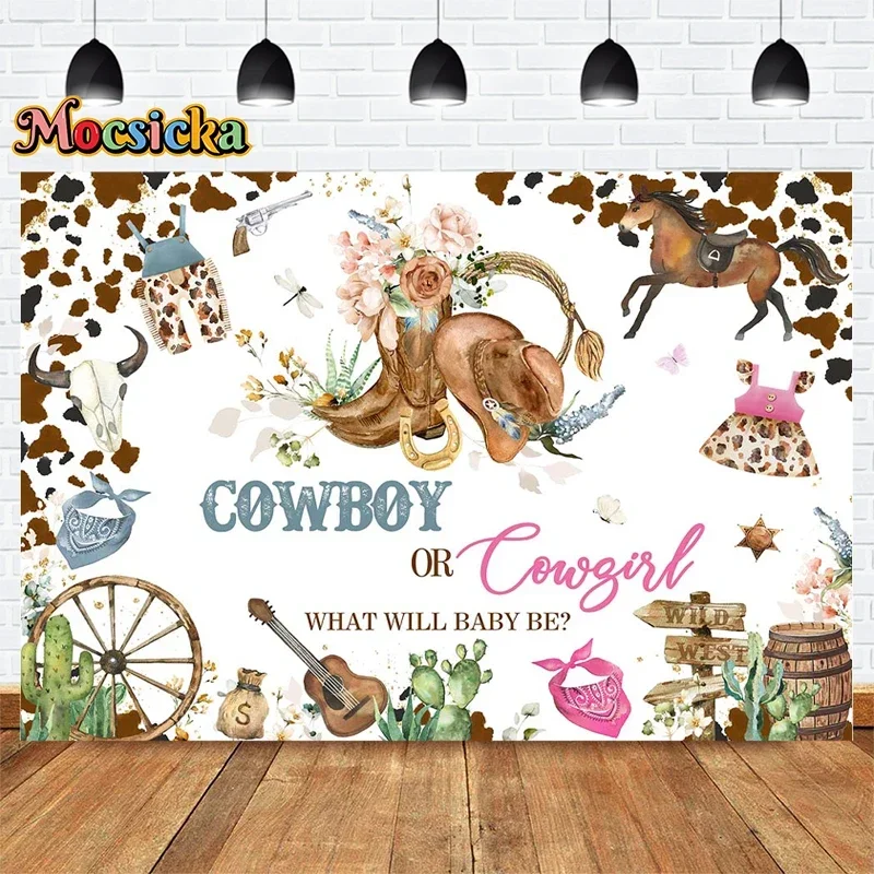 

Mocsicka Photography Backgrounds Gender Reveal Baby Show Backdrops Western Cowboys Boys Girls Cake Smash Portrait Banner
