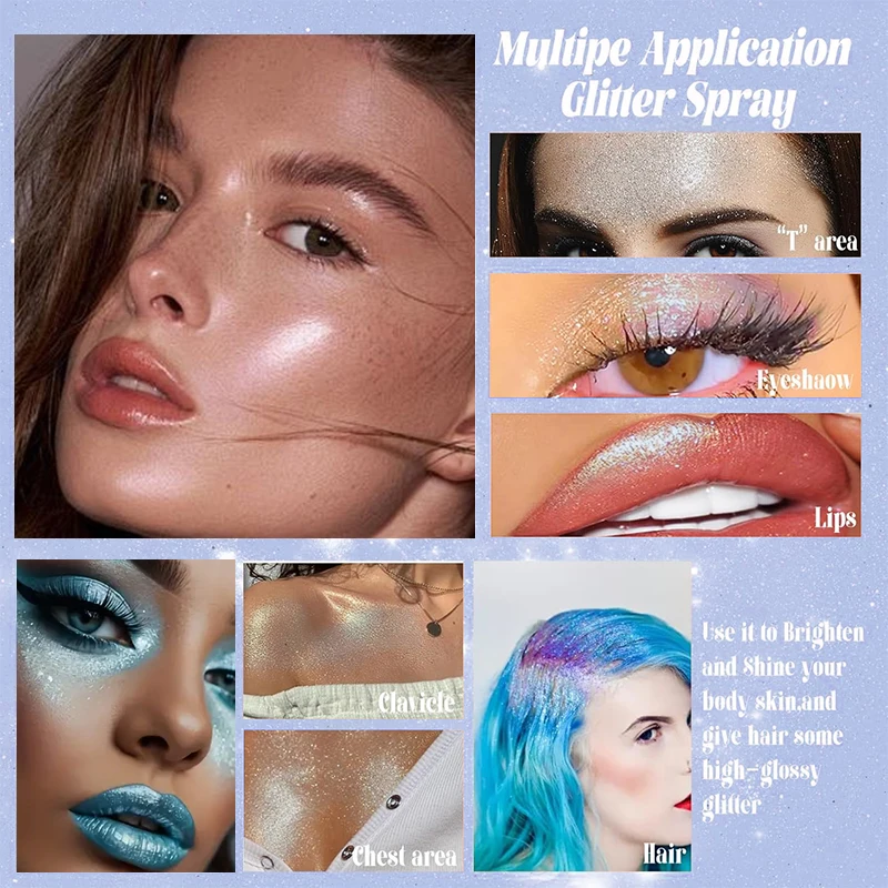 6 Colors Diamond Highlighter Powder Spray Waterproof High Gloss Glitter Body Bronzer Highlight Powder Face Contour Illuminator