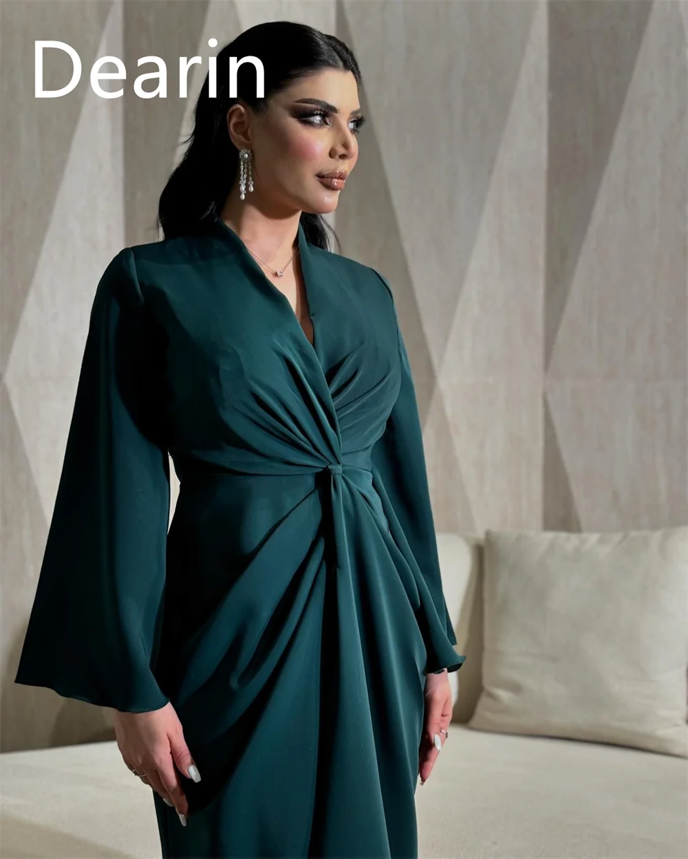 Vestido de baile personalizado dearin com decote em v coluna tornozelo comprimento saias verticalmente sob medida vestidos de ocasião formal arábia saudita noite g