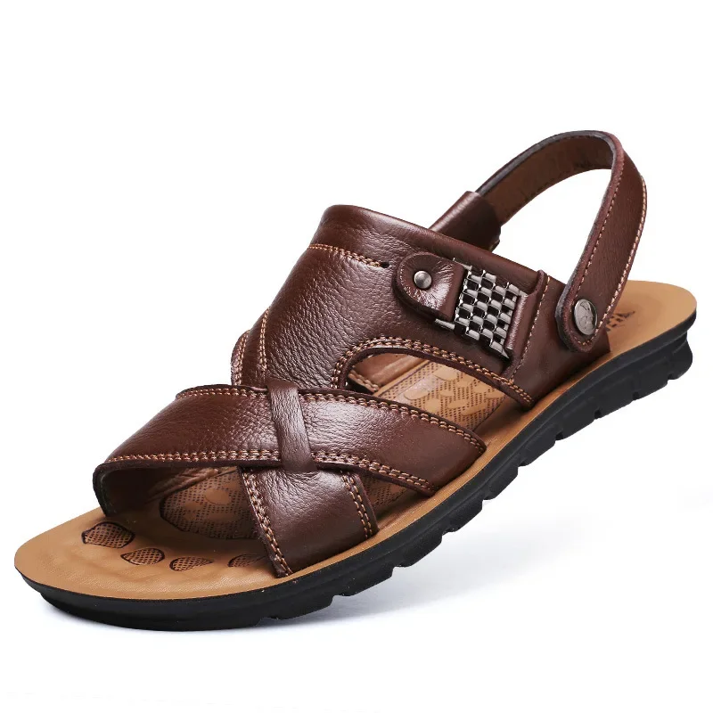 Sandalias de cuero de talla grande para hombre, zapatos clásicos de verano para hombre, sandalias suaves, calzado romano cómodo para caminar al aire libre
