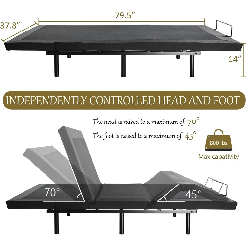 SHA CERLIN Split kingsize verstelbaar bedbodem/bedframe met gemotoriseerde hoofd- en voethelling, Zero-Gravity, draadloze afstandsbediening, zacht