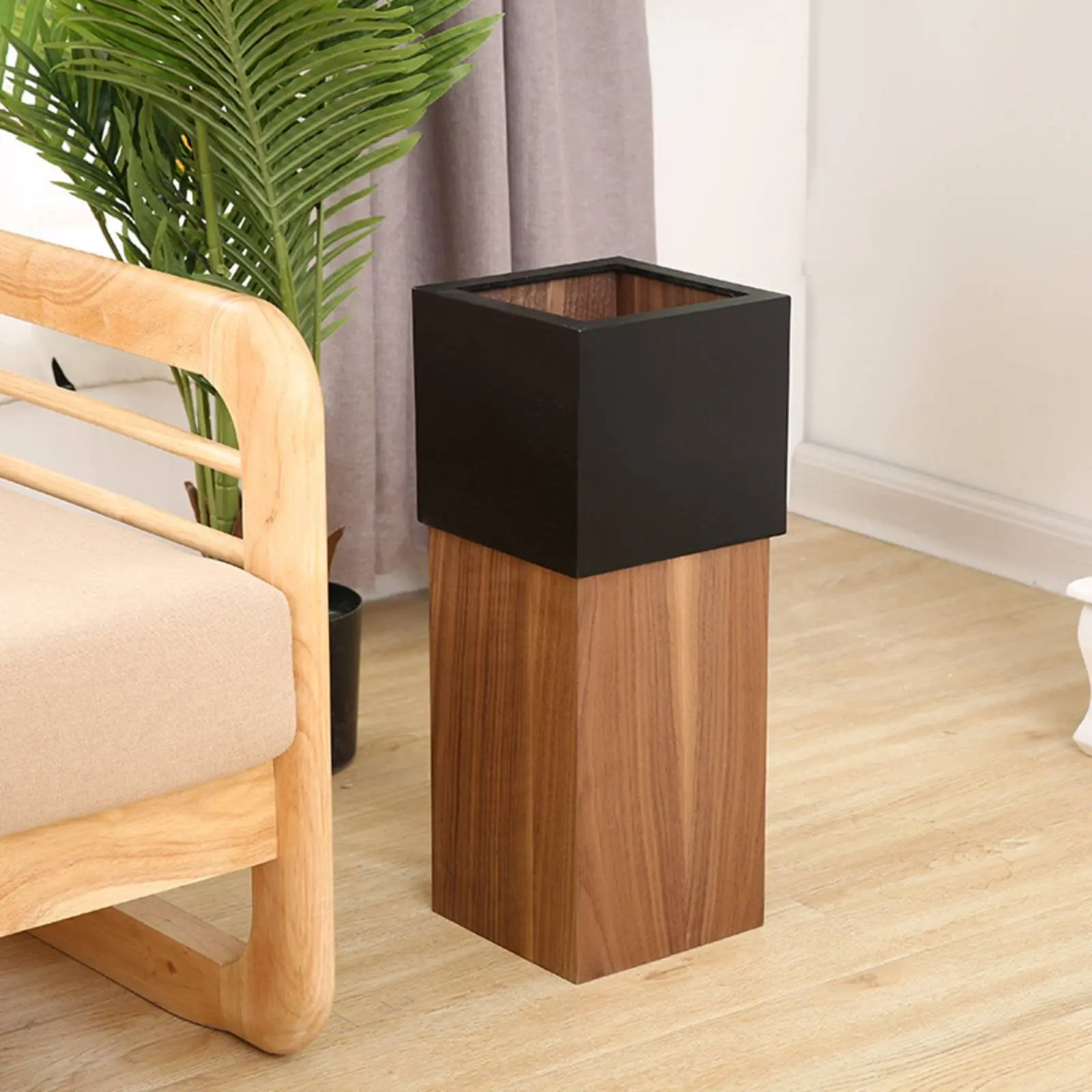 

Tall Narrow Waste Container Minimalist Design Wooden Trash Can Japanese Style Paper Receptacle Space Saving Modern Rectangular
