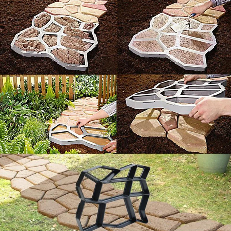 4 Styles Pathmate Stone Mold Paving Pavement Concrete Molds Stepping Stone Paver Walk Way Cement Molds For Lawn and Garden