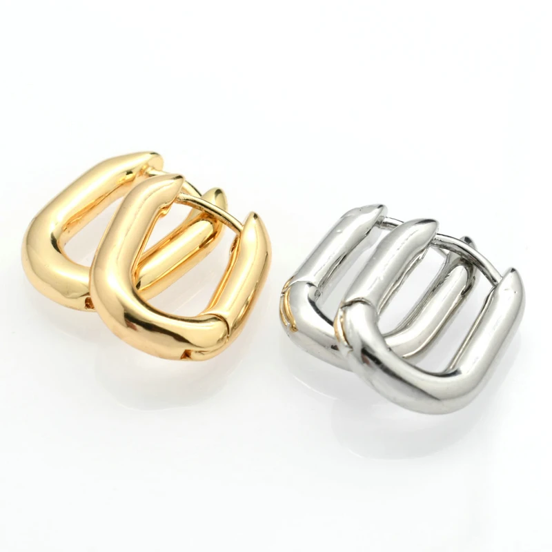 40pcs No Fading Color Thick Real Gold Plating Rectangle Shape Brass Huggie Lady Hoop Earrings For Luxury Women Jewelry