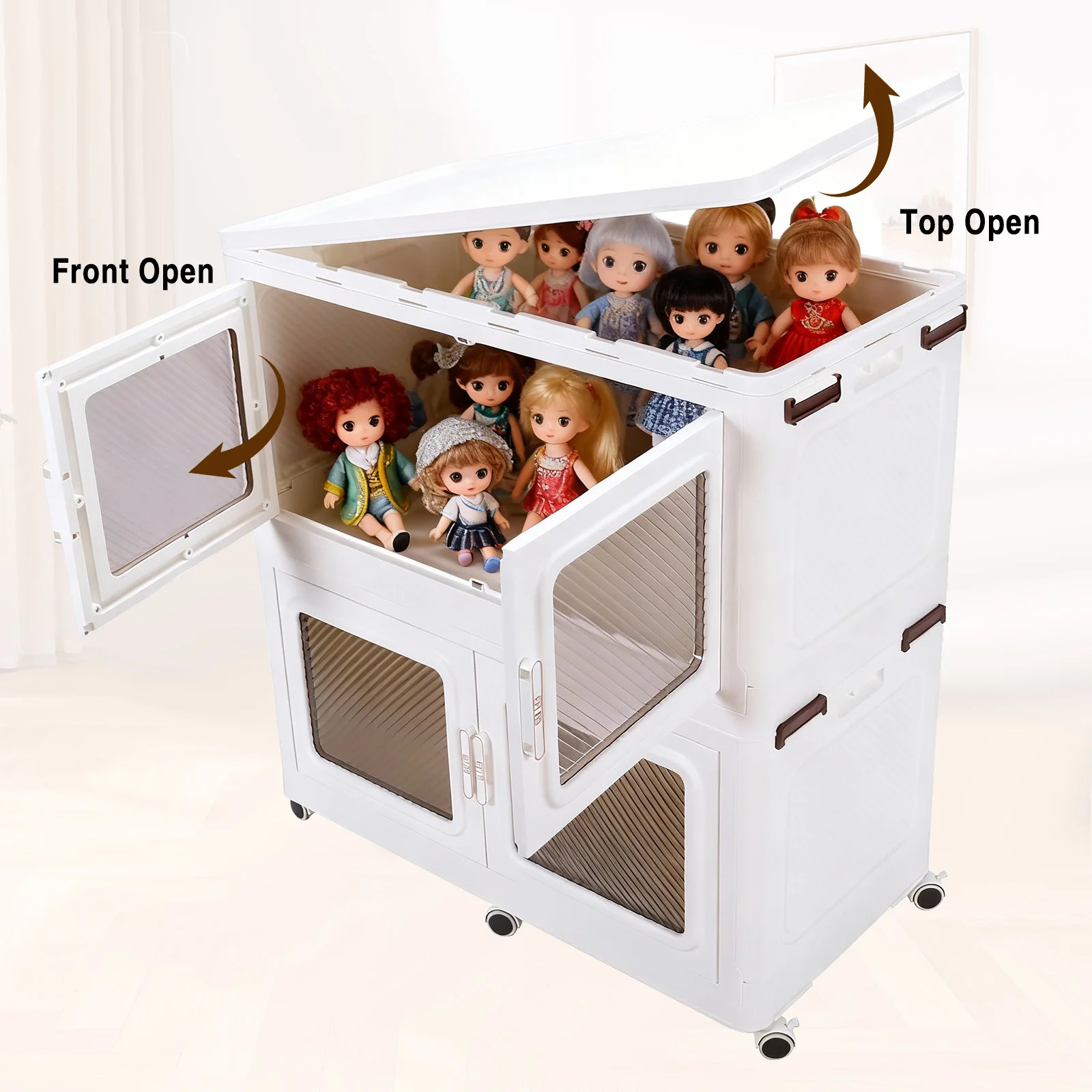 Stackable Storage Bin with Lid Closet Storage and Organizer with Wheel Free Installation Storage Cabinet for Garage Laundry Room