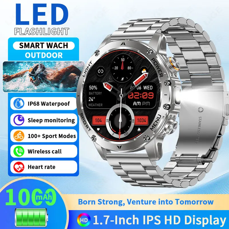 

LIGE 1000mah Battery Smart Watch Men New Outdoor Sport Wristwatch LED Flashlight Bluetooth Call Heart Rate Waterproof Smartwatch